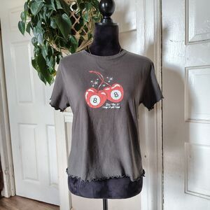 Skater Chic Babydoll T Slightly Cropped Cherry Graphic Embroidered...